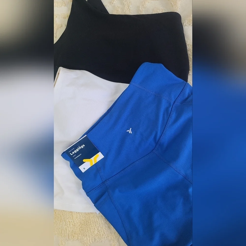 NWT Set Of 3 (2 Black And White Dance/Practice/Athletic Tops) & Blue Leggins XS